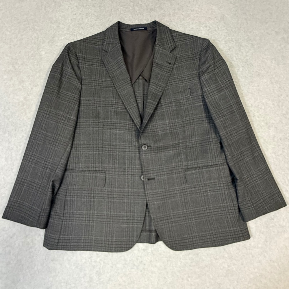 Joseph Abboud Heritage Mens 48R Blazer Brown Gray Plaid Wool Blend Sport Coat